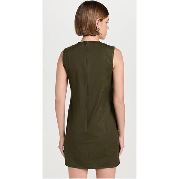 THEORY WOMENS SIZE 12 SLEEVELESS HIGH CREW NECK MINI SHIFT DRESS OLIVE GREEN NEW - Picture 2 of 15
